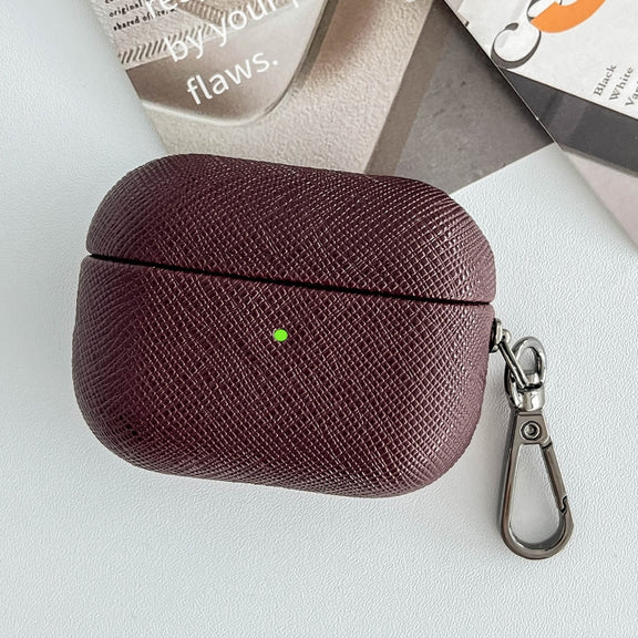 For AirPods Pro Cross Texture PU Leather Bluetooth Earphone Protective Case(Dark Brown)