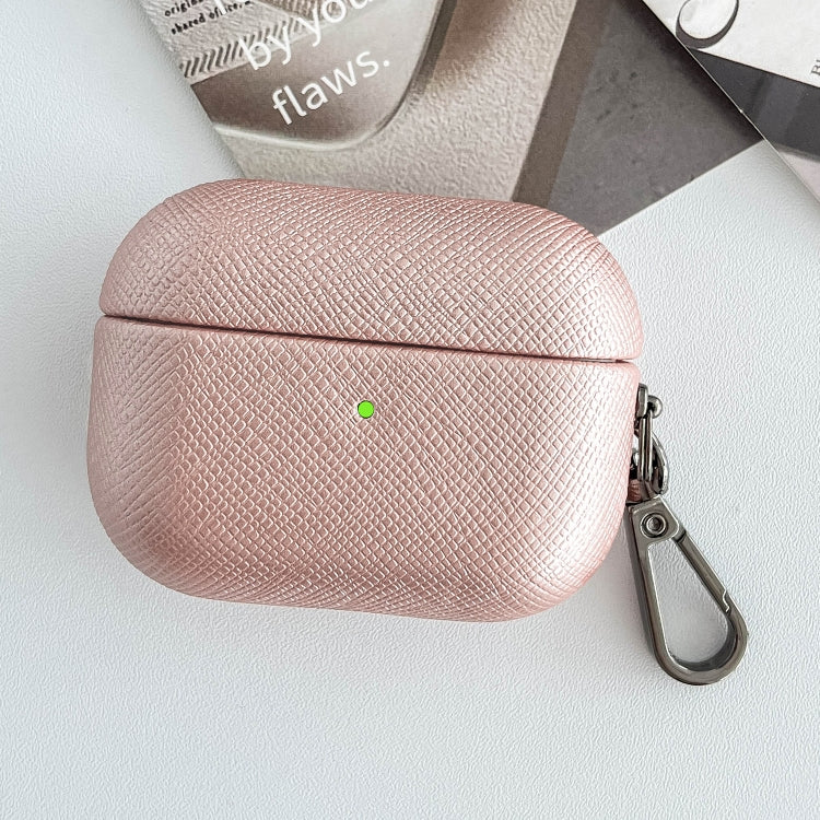 For AirPods Pro Cross Texture PU Leather Bluetooth Earphone Protective Case(Rose Gold)