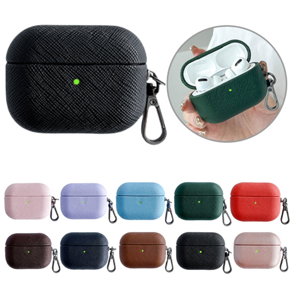 For AirPods Pro Cross Texture PU Leather Bluetooth Earphone Protective Case(Rose Gold)