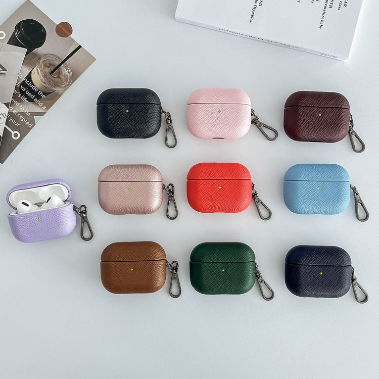 For AirPods Pro Cross Texture PU Leather Bluetooth Earphone Protective Case(Rose Gold)