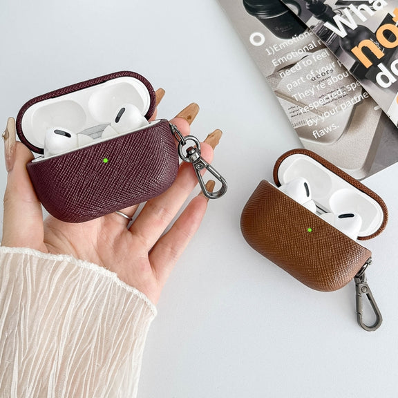 For AirPods Pro Cross Texture PU Leather Bluetooth Earphone Protective Case(Rose Gold)