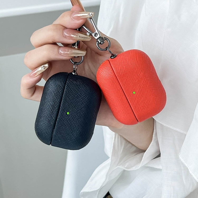 For AirPods Pro Cross Texture PU Leather Bluetooth Earphone Protective Case(Rose Gold)