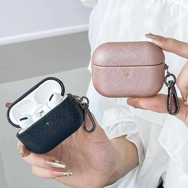 For AirPods Pro Cross Texture PU Leather Bluetooth Earphone Protective Case(Pink)