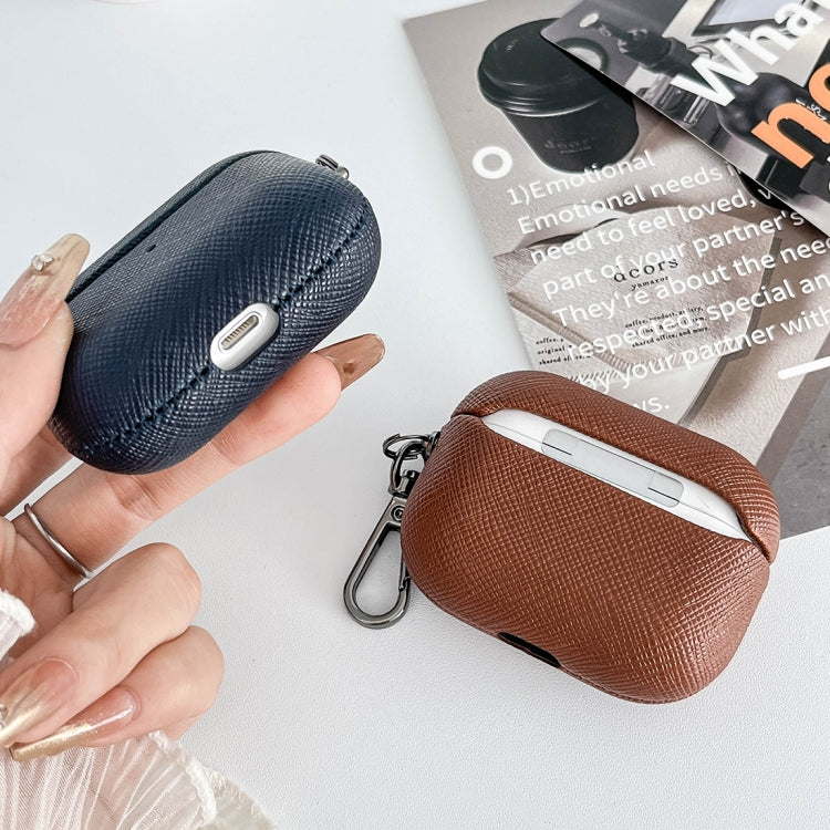 For AirPods Pro Cross Texture PU Leather Bluetooth Earphone Protective Case(Rose Gold)