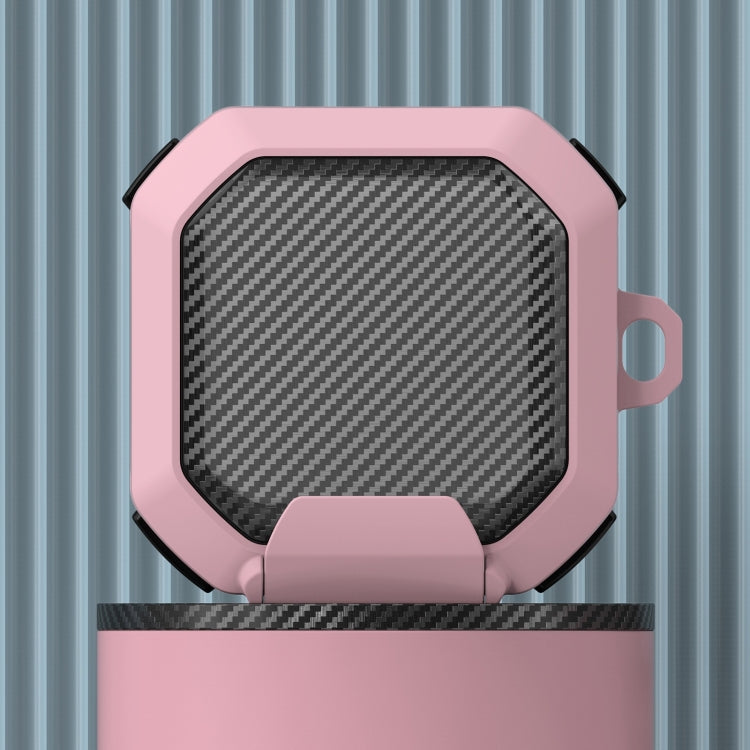 For Galaxy Buds Live / Pro /2 /2 Pro / FE Carbon Fiber TPU Hybrid PC Case with Hook(Pink)