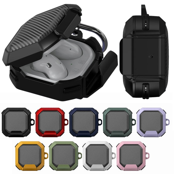 For Galaxy Buds Live / Pro /2 /2 Pro / FE Carbon Fiber TPU Hybrid PC Case with Hook(White)