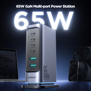 JOYROOM JR-TCM02 6 in 1 65W GaN 4 USB-C & 2 USB-A Multi-port Charger, Power Plug:EU Plug(Dark Gray)