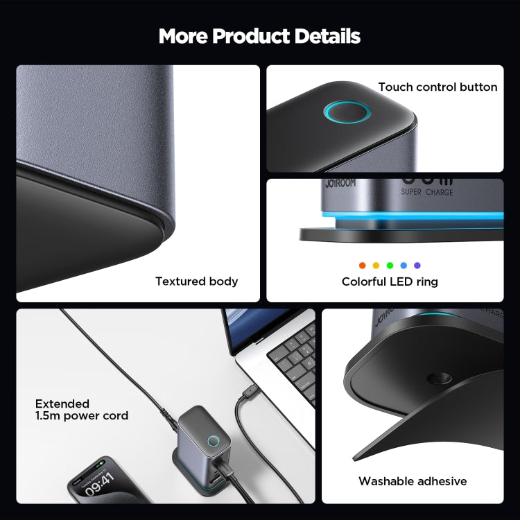 JOYROOM JR-TCM02 6 in 1 65W GaN 4 USB-C & 2 USB-A Multi-port Charger, Power Plug:UK Plug(Dark Gray)