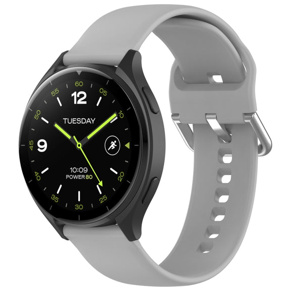 For Xiaomi Watch 2 Solid Color Metal Silver Buckle Silicone Watch Band, Size: S(Grey)