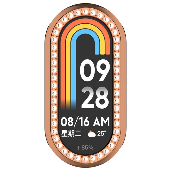 For Xiaomi Mi Band 8 / 9 Ceramic / 10 Ceramic Diamond Half Pack Hollow PC Watch Protective Cover(Rose Gold)