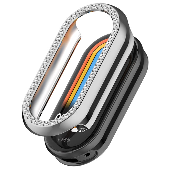 For Xiaomi Mi Band 8 / 9 Ceramic / 10 Ceramic Diamond Half Pack Hollow PC Watch Protective Cover(Silver)