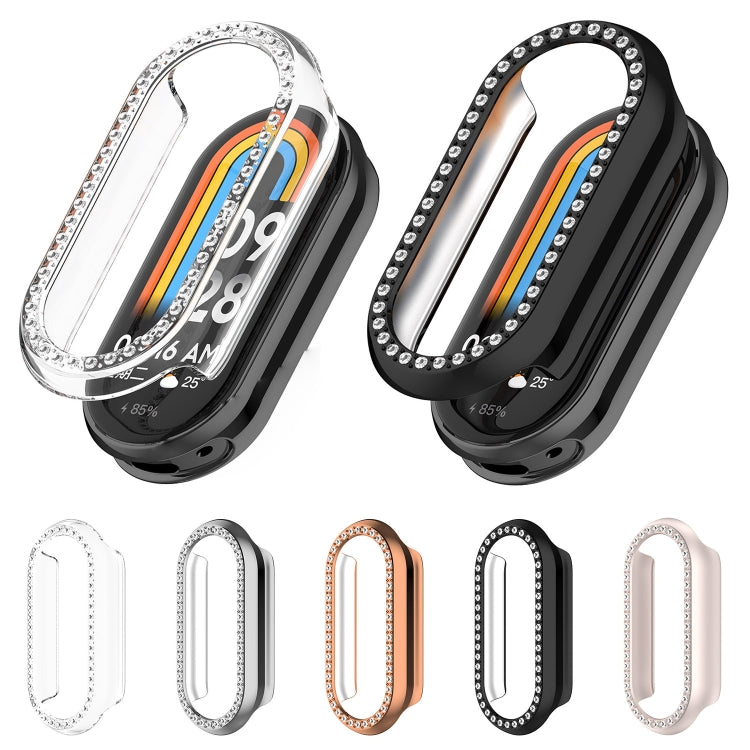 For Xiaomi Mi Band 8 / 9 Ceramic / 10 Ceramic Diamond Half Pack Hollow PC Watch Protective Cover(Silver)