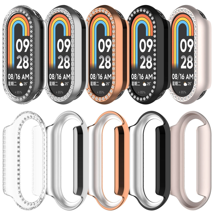For Xiaomi Mi Band 8 / 9 Ceramic / 10 Ceramic Diamond Half Pack Hollow PC Watch Protective Cover(Silver)