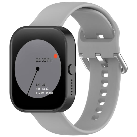 For CMF Watch Pro D395 22mm Solid Color Silver Buckle Silicone Watch Band, Size:L(Grey)