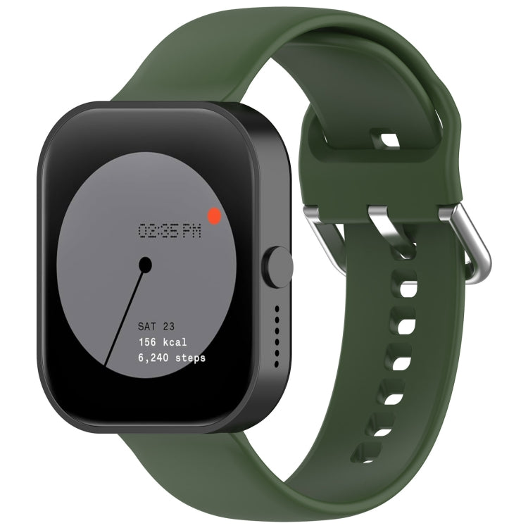 For CMF Watch Pro D395 22mm Solid Color Silver Buckle Silicone Watch Band, Size:L(Army Green)