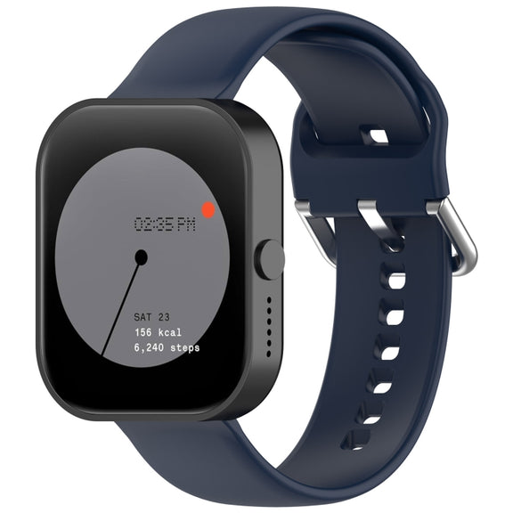 For CMF Watch Pro D395 22mm Solid Color Silver Buckle Silicone Watch Band, Size:L(Midnight Blue)