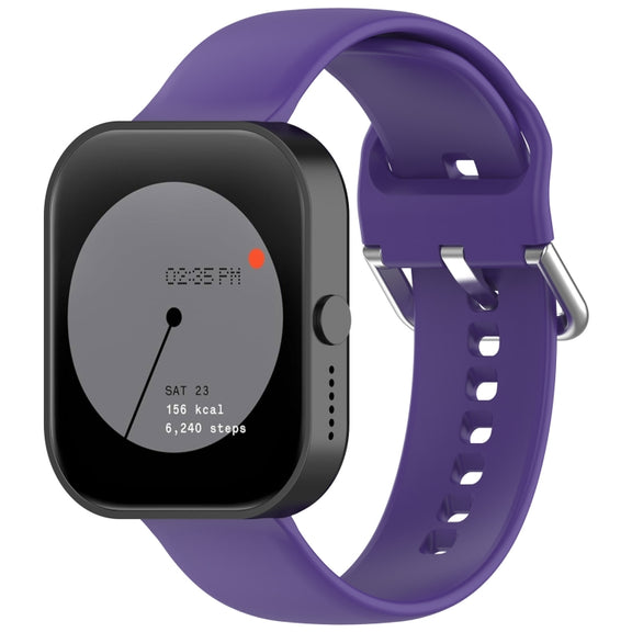 For CMF Watch Pro D395 22mm Solid Color Silver Buckle Silicone Watch Band, Size:L(Purple)
