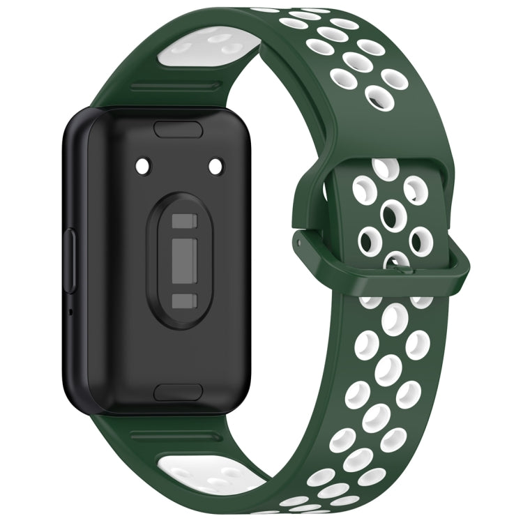 For Samsung Galaxy Fit 3 Two Color Breathable Silicone Watch Band(Dark Green White)