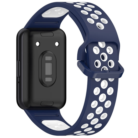 For Samsung Galaxy Fit 3 Two Color Breathable Silicone Watch Band(Midnight Blue White)
