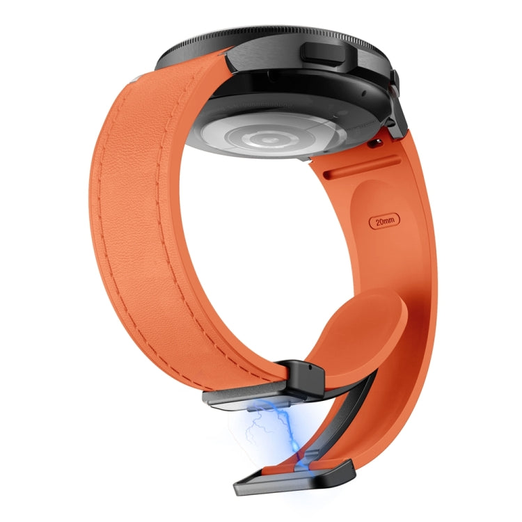 For Samsung Galaxy Watch 6 Magnetic Black Buckle Leather Silicone Watch Band(Orange)