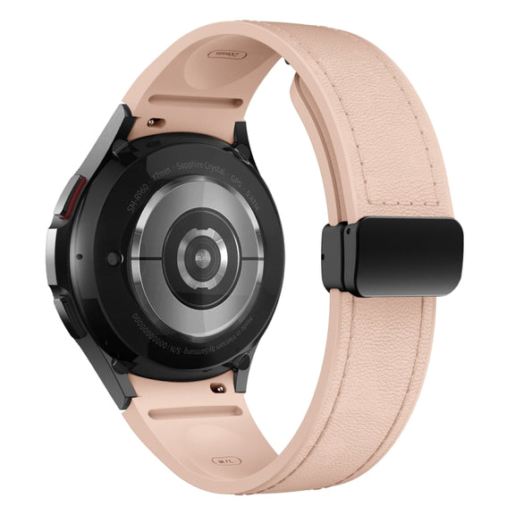 For Samsung Galaxy Watch 6 Magnetic Black Buckle Leather Silicone Watch Band(Pink)