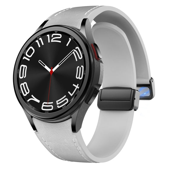 For Samsung Galaxy Watch 6 Magnetic Black Buckle Leather Silicone Watch Band(Light Grey)