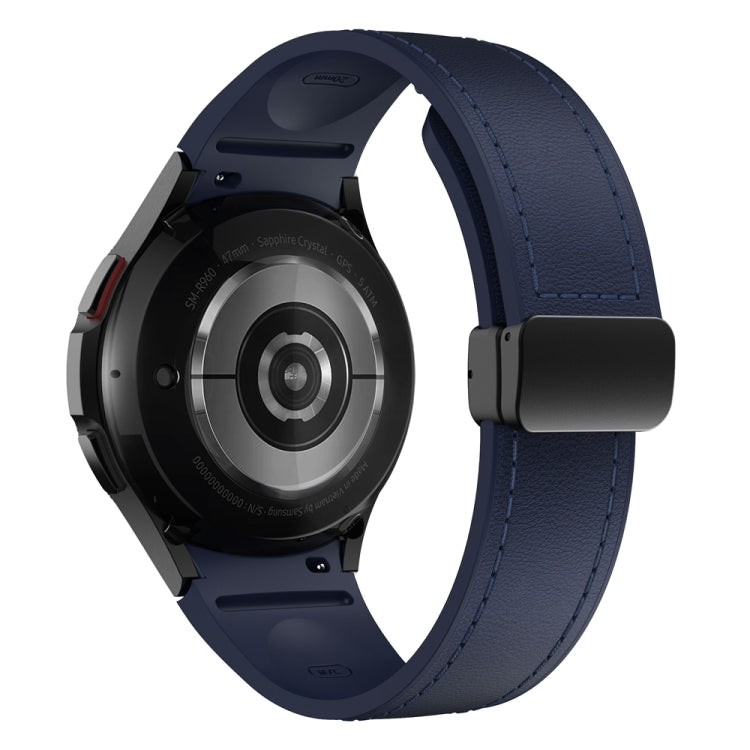 For Samsung Galaxy Watch 6 Magnetic Black Buckle Leather Silicone Watch Band(Midnight Blue)
