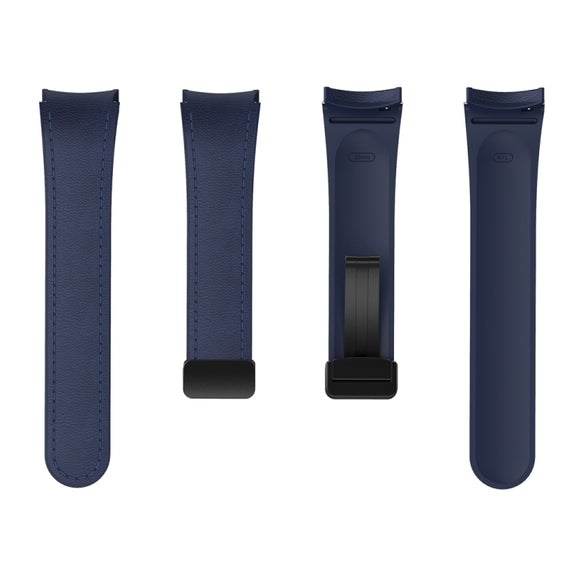 For Samsung Galaxy Watch 6 Magnetic Black Buckle Leather Silicone Watch Band(Midnight Blue)