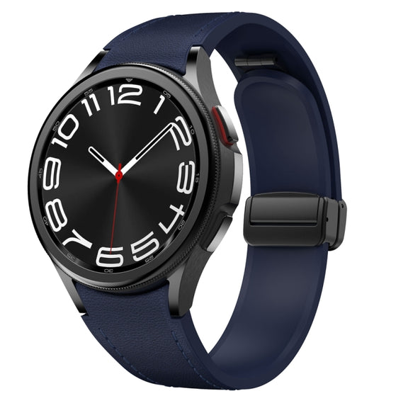 For Samsung Galaxy Watch 6 Magnetic Black Buckle Leather Silicone Watch Band(Midnight Blue)