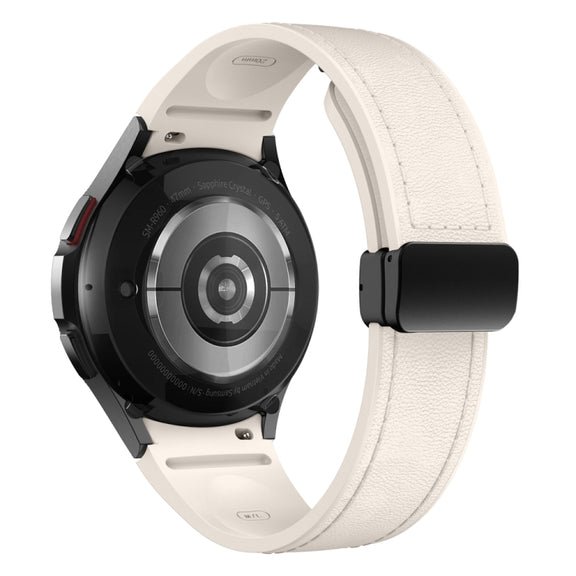 For Samsung Galaxy Watch 6 Magnetic Black Buckle Leather Silicone Watch Band(Starlight)