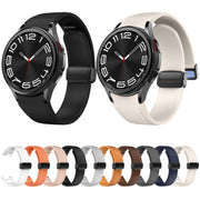 For Samsung Galaxy Watch 6 Magnetic Black Buckle Leather Silicone Watch Band(Space Grey)