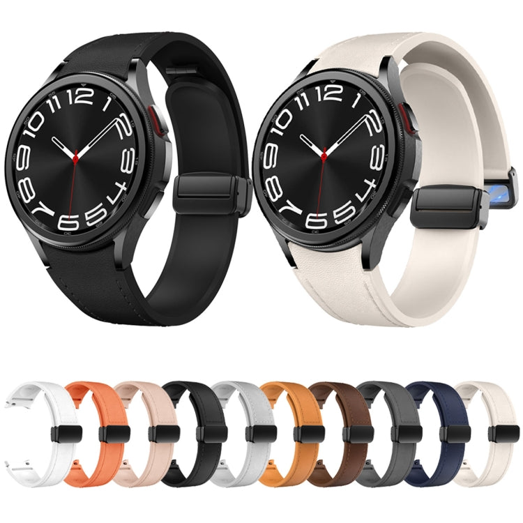 For Samsung Galaxy Watch 6 Magnetic Black Buckle Leather Silicone Watch Band(Light Grey)