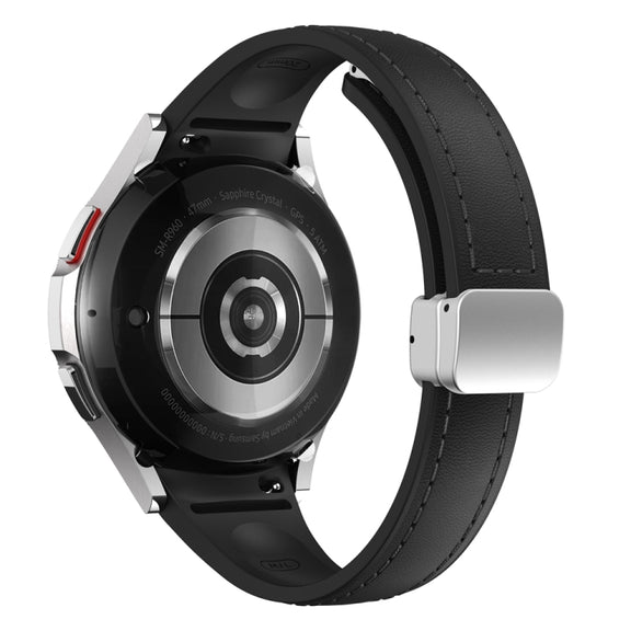 For Samsung Galaxy Watch 6 Slim Magnetic Silver Buckle Leather Silicone Watch Band(Black)