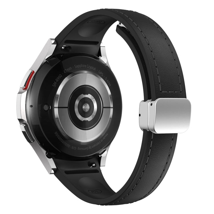 For Samsung Galaxy Watch 6 Slim Magnetic Silver Buckle Leather Silicone Watch Band(Black)