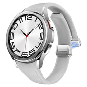 For Samsung Galaxy Watch 6 Slim Magnetic Silver Buckle Leather Silicone Watch Band(Light Grey)