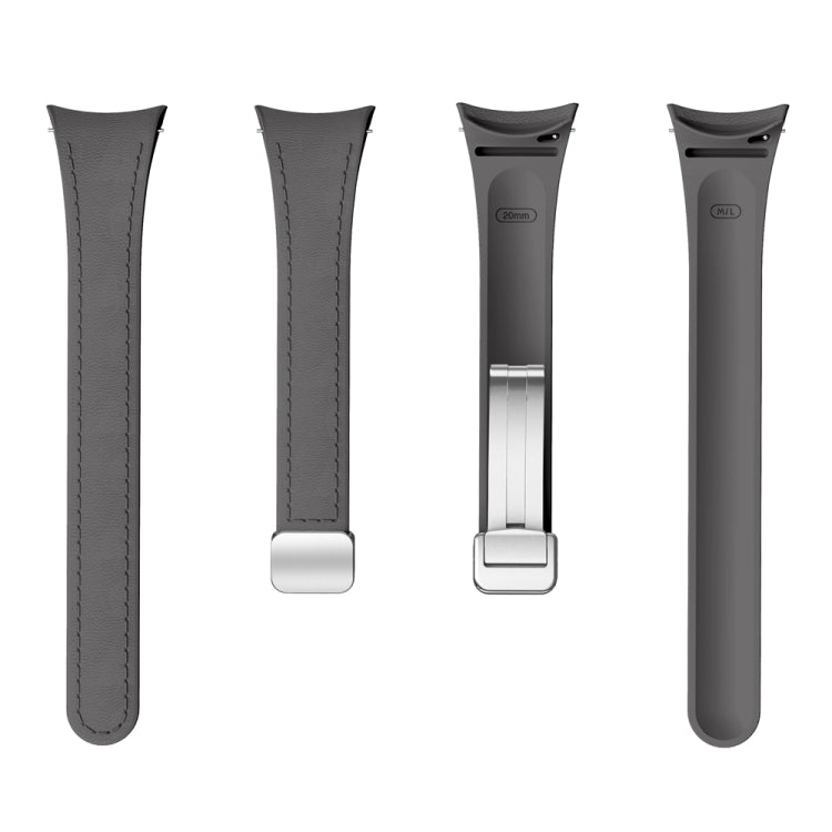 For Samsung Galaxy Watch 6 Slim Magnetic Silver Buckle Leather Silicone Watch Band(Space Grey)