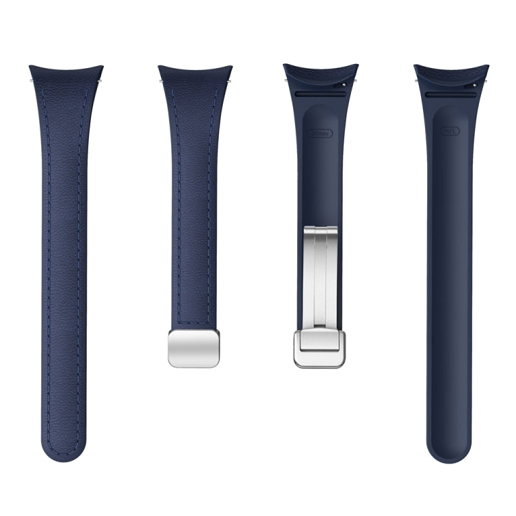 For Samsung Galaxy Watch 6 Slim Magnetic Silver Buckle Leather Silicone Watch Band(Midnight Blue)