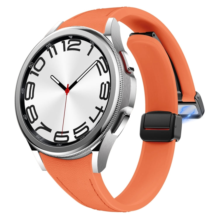 For Samsung Galaxy Watch 6 Slim Magnetic Black Buckle Leather Silicone Watch Band(Orange)
