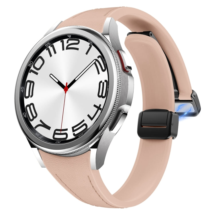 For Samsung Galaxy Watch 6 Slim Magnetic Black Buckle Leather Silicone Watch Band(Pink)