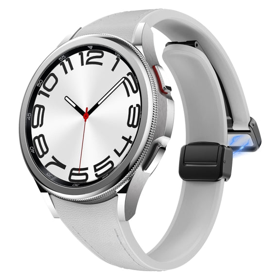 For Samsung Galaxy Watch 6 Slim Magnetic Black Buckle Leather Silicone Watch Band(Light Grey)