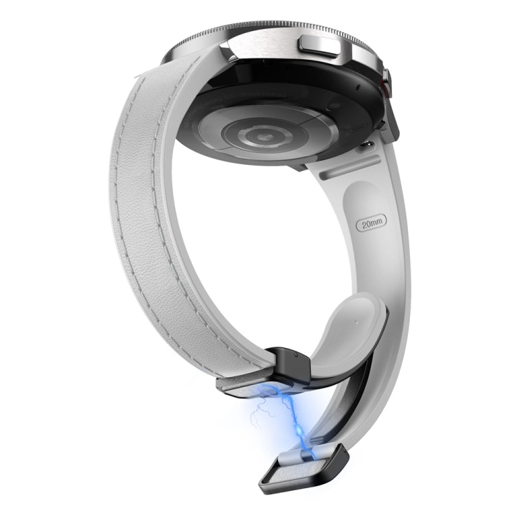 For Samsung Galaxy Watch 6 Slim Magnetic Black Buckle Leather Silicone Watch Band(Light Grey)
