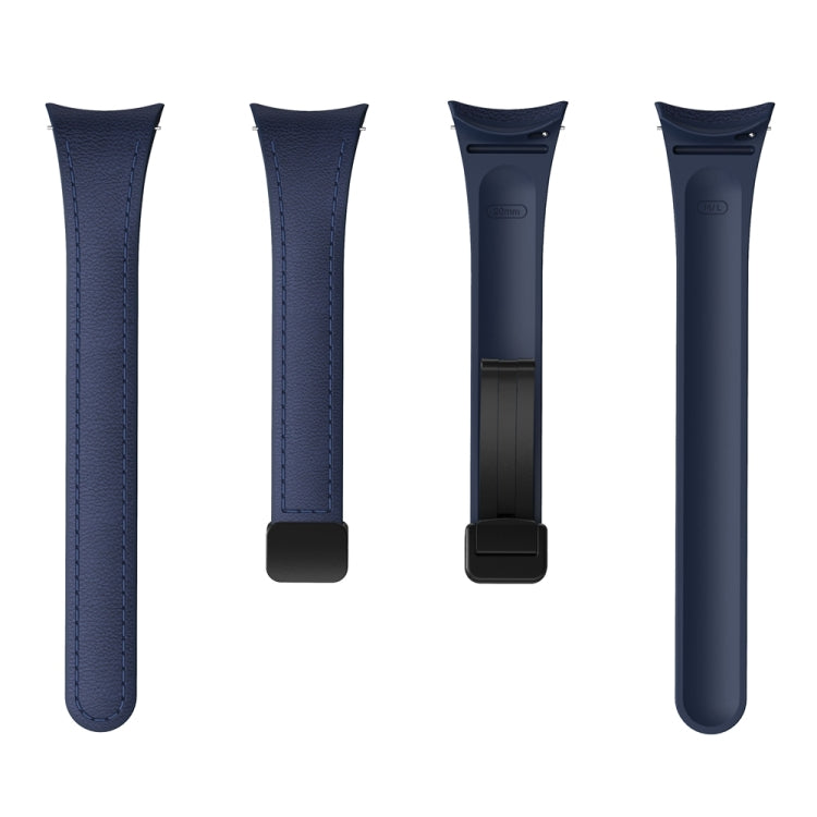 For Samsung Galaxy Watch 6 Slim Magnetic Black Buckle Leather Silicone Watch Band(Midnight Blue)