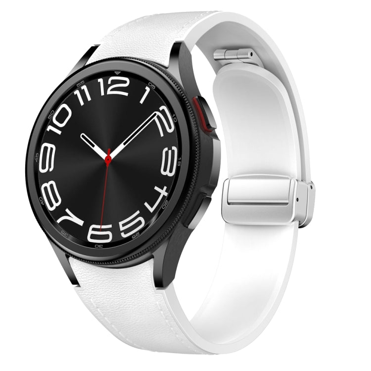 For Samsung Galaxy Watch 6 Magnetic Silver Buckle Leather Silicone Watch Band(White)
