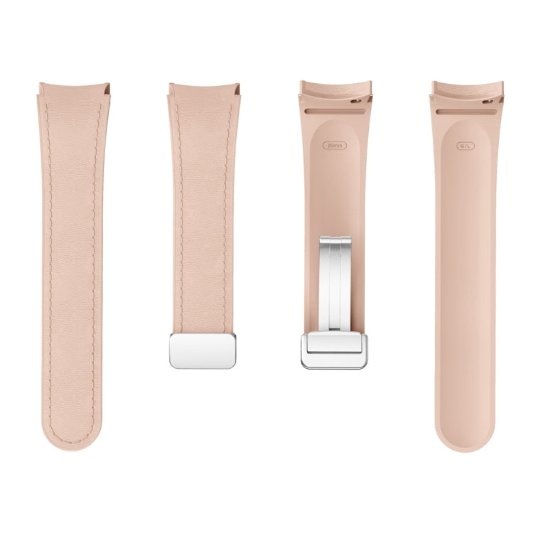 For Samsung Galaxy Watch 6 Magnetic Silver Buckle Leather Silicone Watch Band(Pink)