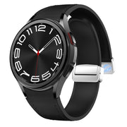 For Samsung Galaxy Watch 6 Magnetic Silver Buckle Leather Silicone Watch Band(Black)