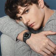 For Samsung Galaxy Watch 6 Magnetic Silver Buckle Leather Silicone Watch Band(Black)