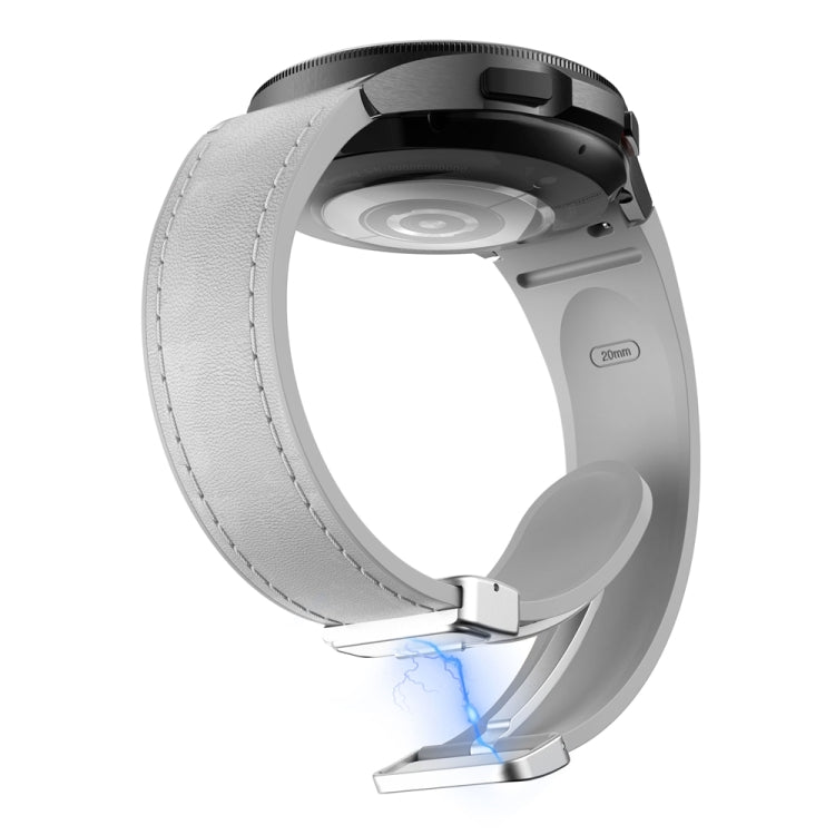 For Samsung Galaxy Watch 6 Magnetic Silver Buckle Leather Silicone Watch Band(Light Grey)