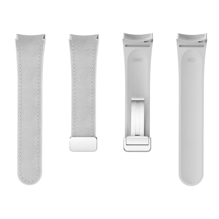 For Samsung Galaxy Watch 6 Magnetic Silver Buckle Leather Silicone Watch Band(Light Grey)