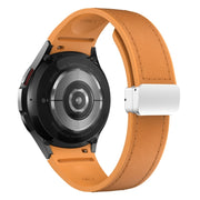 For Samsung Galaxy Watch 6 Magnetic Silver Buckle Leather Silicone Watch Band(Light Brown)