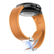 For Samsung Galaxy Watch 6 Magnetic Silver Buckle Leather Silicone Watch Band(Light Brown)